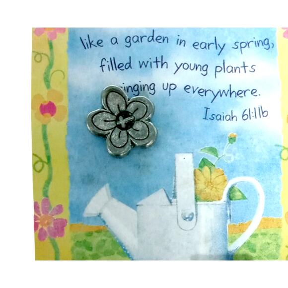 Inspirational Garden Hat Lapel Pin Pewter Tone Scripture Isaiah 61:11 π©βπΎπ±π - Picture 2 of 14